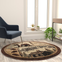 Flash Furniture ACD-RGL362-66-BG-GG Vale Collection 6' x 6' Rustic Wildlife Themed Area Rug - Olefin Rug with Jute Backing - Entryway, Living Room, or Bedroom